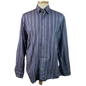 Bugatchi Extra Large Mens Blue Stripe Button Front Casual Shirt